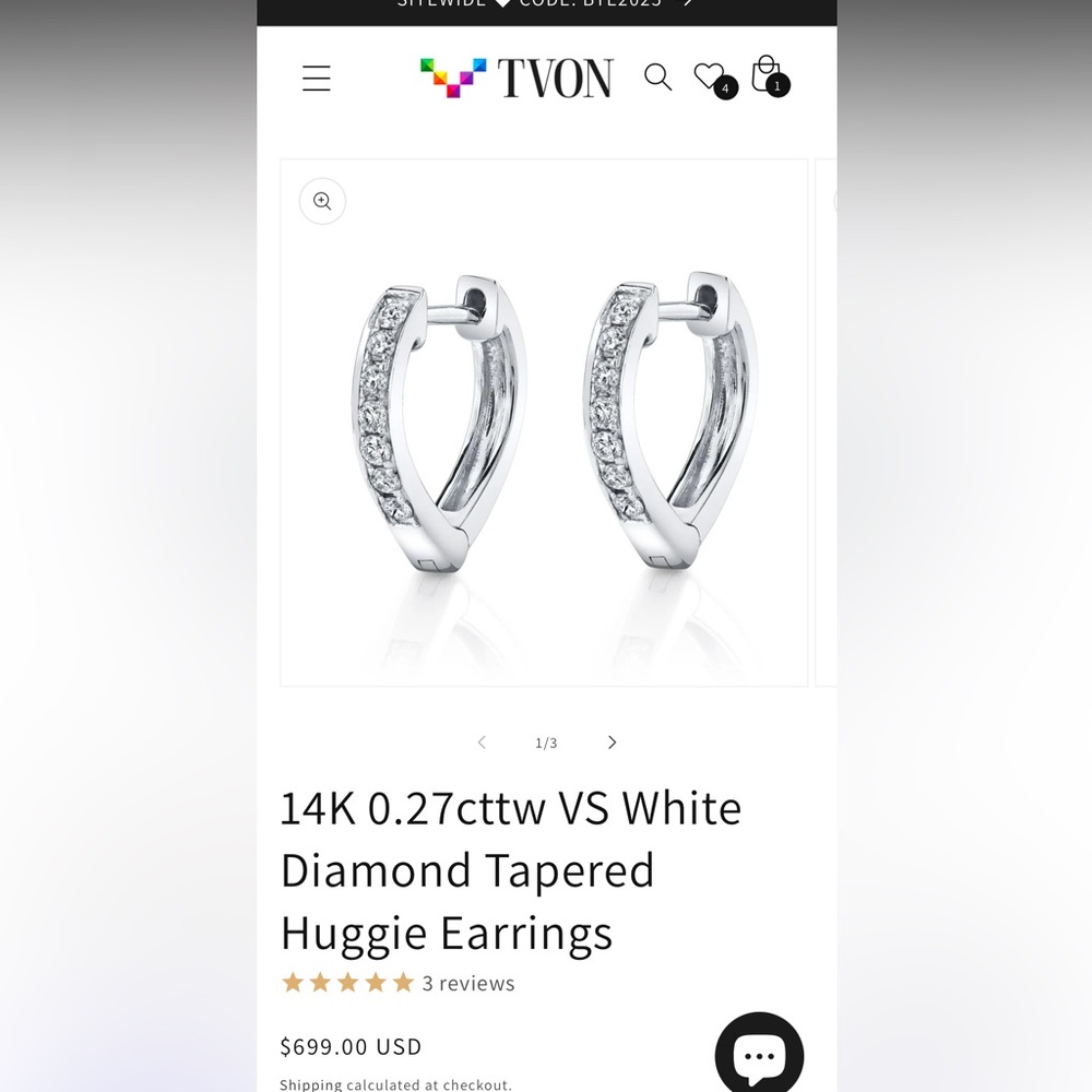 14k white gold & diamond huggie Hoop Earrings- these are natural diamonds -